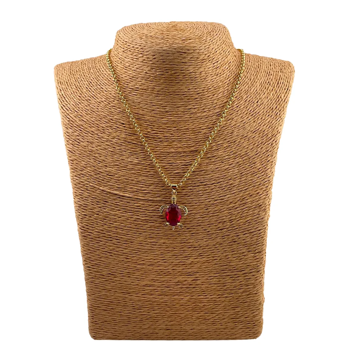 Collier Dorée Pendentif Rouge