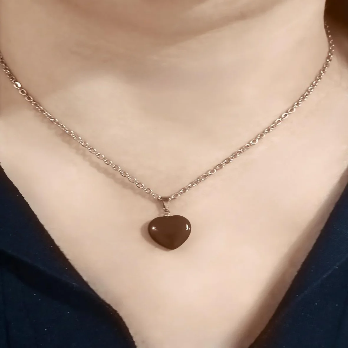 COLLIER COEUR ROUGE Argent Inoxydable