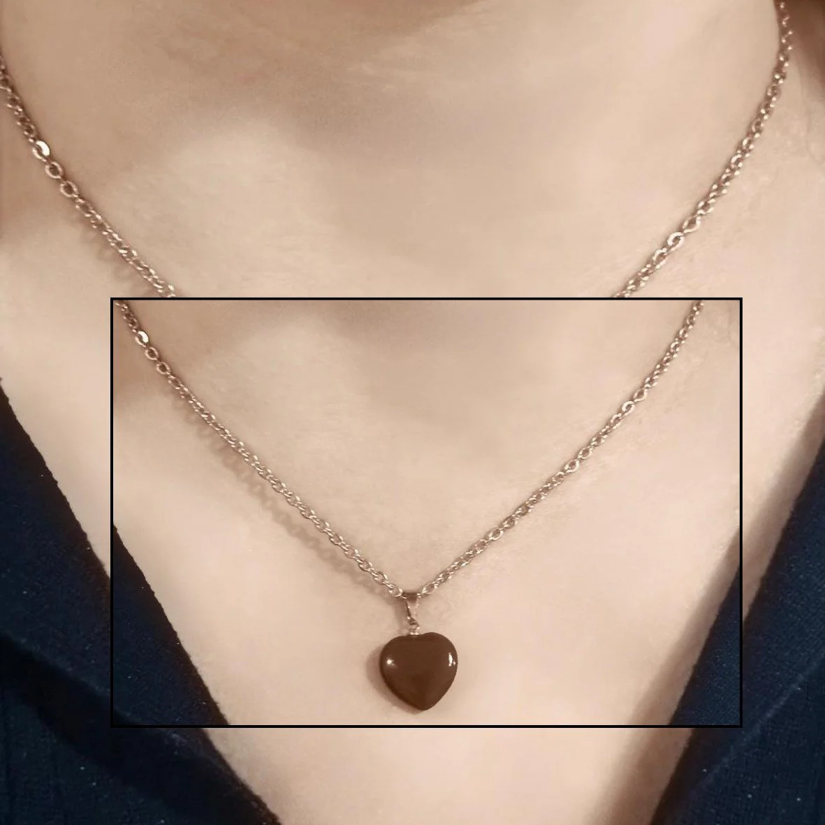 COLLIER COEUR ROUGE Argent Inoxydable – Image 3