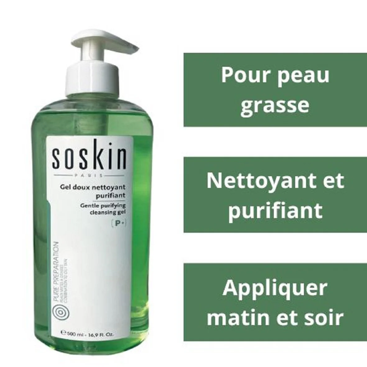 SOSKIN Gel Doux Nettoyant Purifiant 500 ML – Image 5